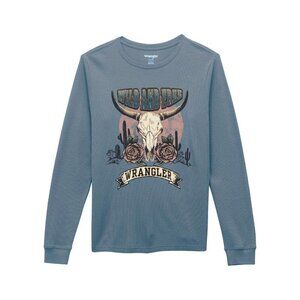 Wrangler Women's Long Sleeve Thermal Wild & Free Graphic Shirt Blue